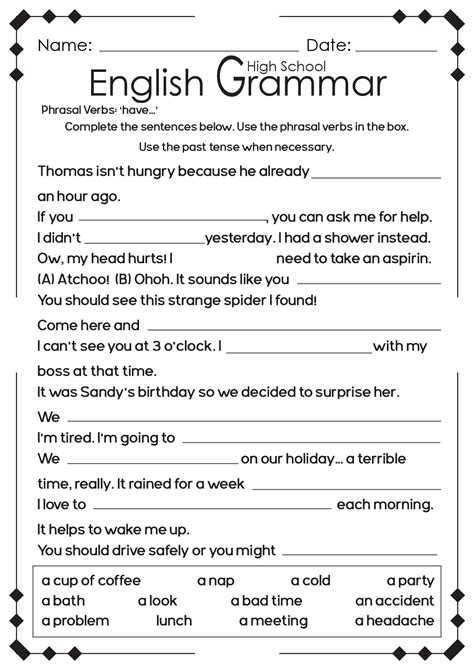 Free Printable Language Arts Worksheets For High School