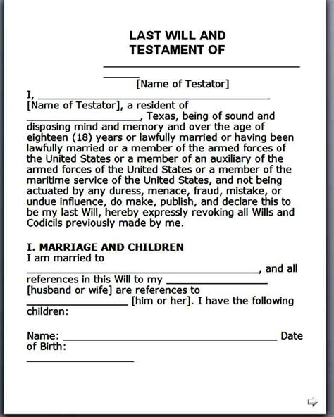 Free Printable Last Will Forms