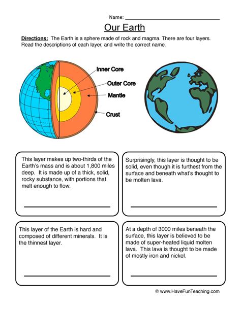 Free Printable Layers Of The Earth Worksheets