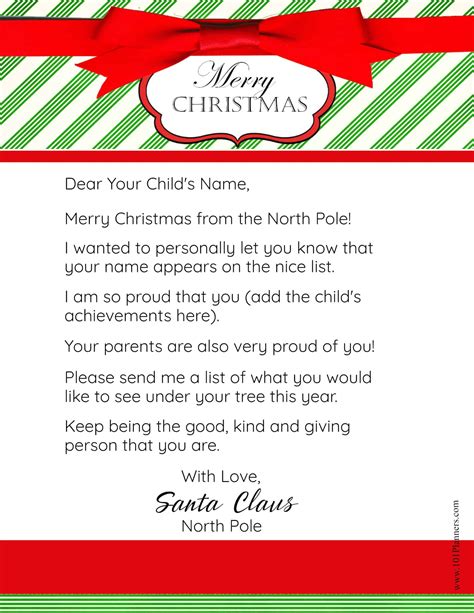 Free Printable Letter From Santa Template