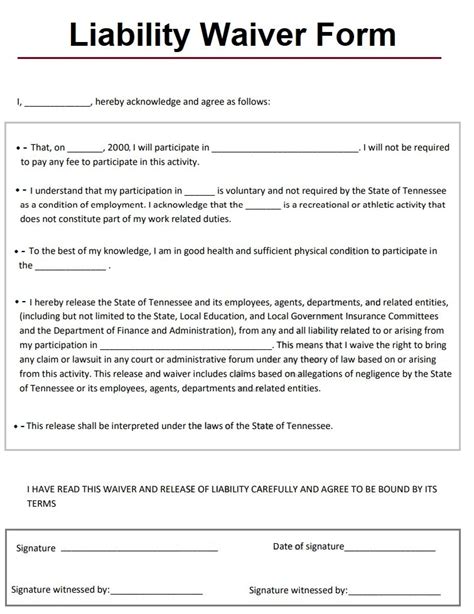 Free Printable Liability Waiver