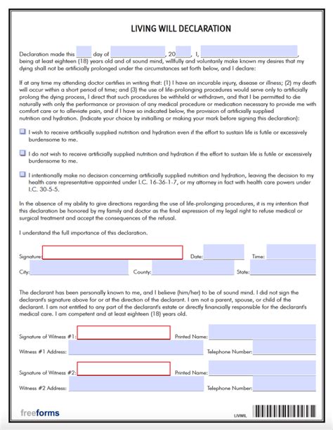 Free Printable Living Will Form Indiana