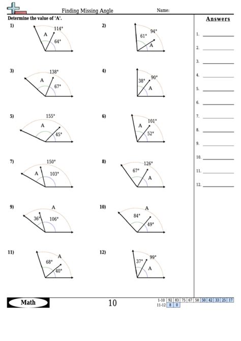 Free Printable Math Worksheet Find The Missing Angle Measures