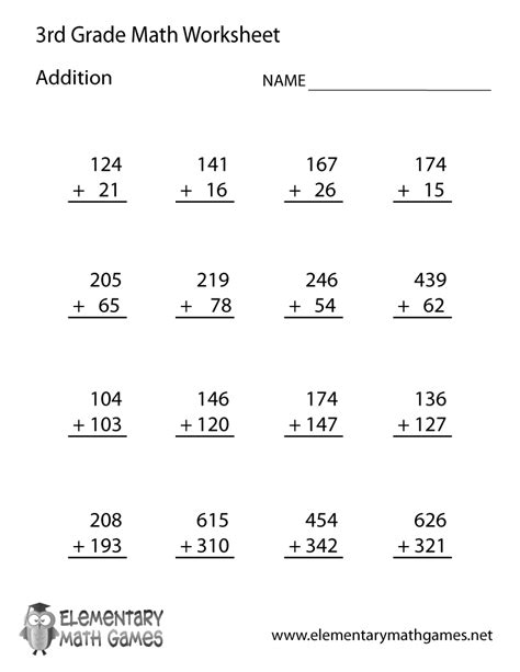 Free Printable Math Worksheets For 3rd Grade Addition