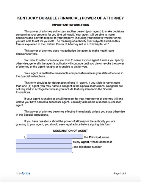 Free Printable Medical Power Of Attorney Form Kentucky
