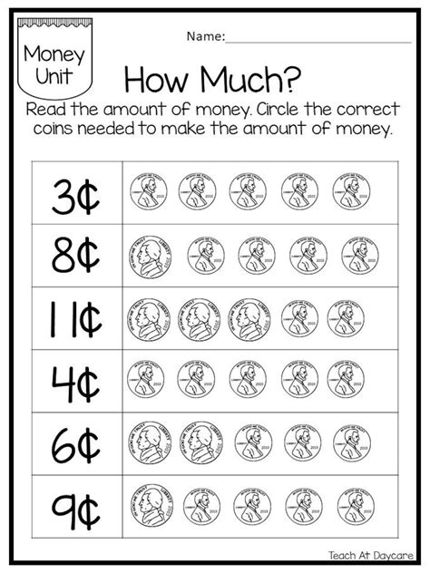 Free Printable Money Worksheets For Kindergarten