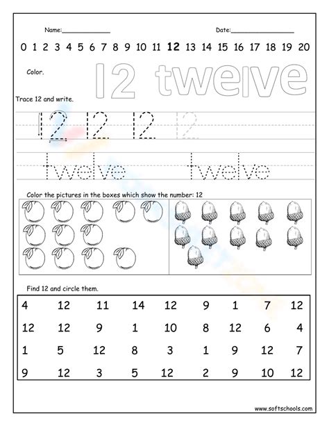 Free Printable Number 12 Worksheets