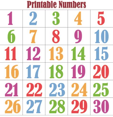 Free Printable Numbers 1 30