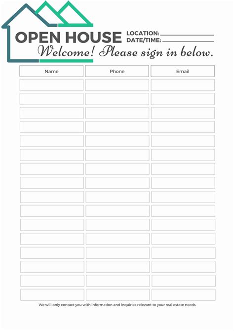 Free Printable Open House Sign In Sheet