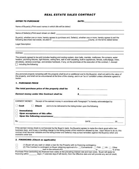 Free Printable Real Estate Sales Contract