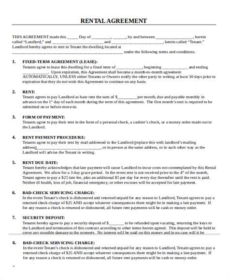 Free Printable Rent Agreement