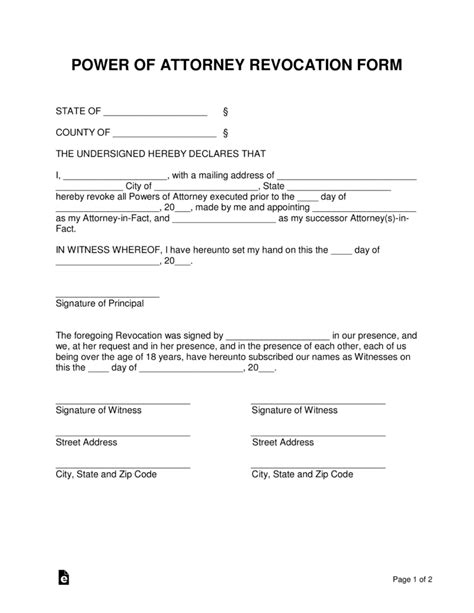 Free Printable Revocation Of Power Of Attorney Form