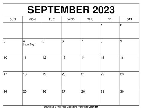 Free Printable Sept Calendar