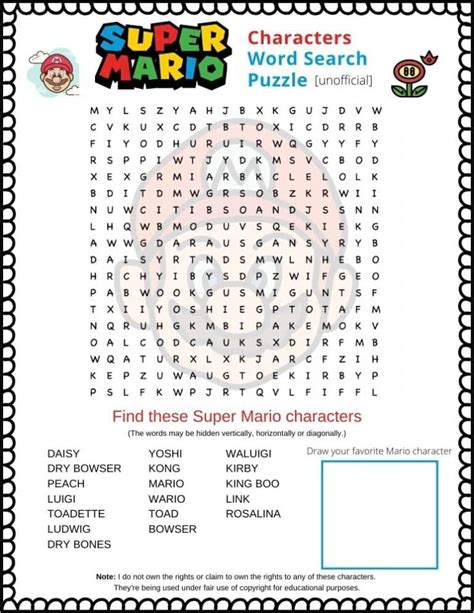 Free Printable Super Mario Word Search
