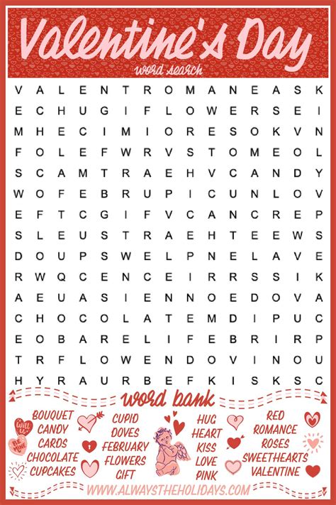 Free Printable Valentines Day Word Search