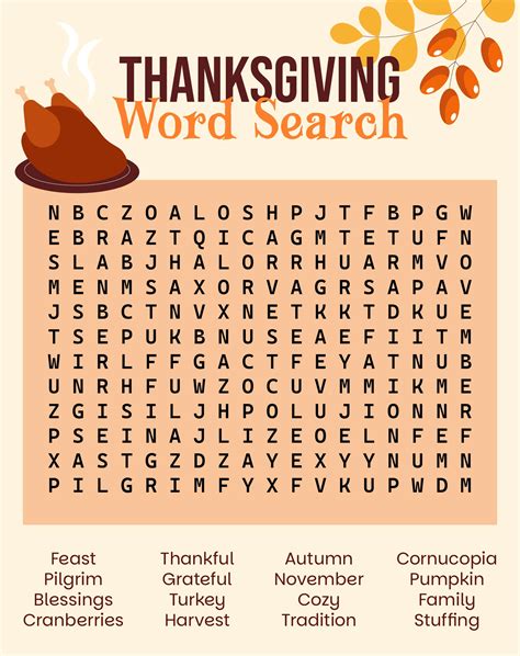 Free Printable Word Search For Thanksgiving