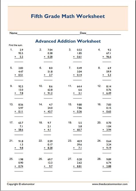 Free Printable Worksheets For 5th Grade