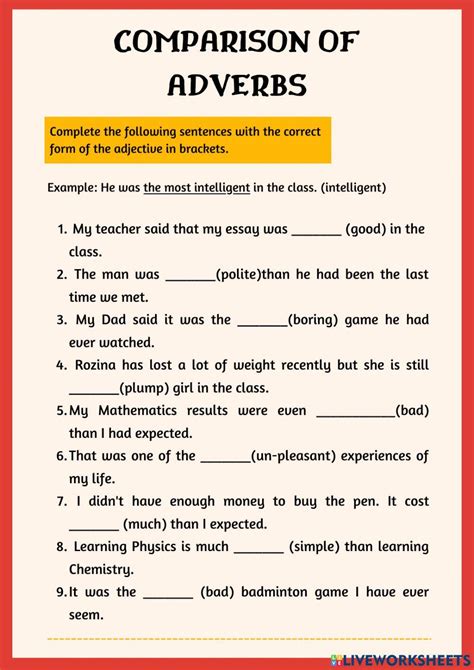 Free Printable Worksheets On Comparing Adverbs Grade 5