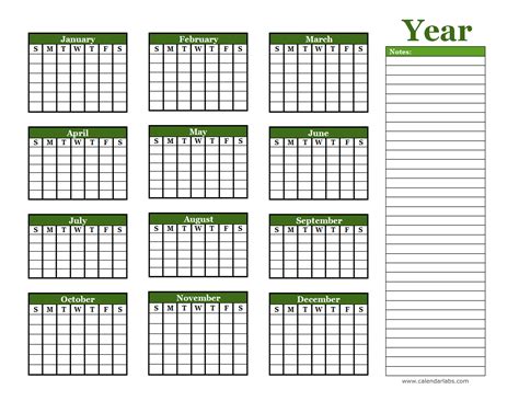 Free Printable Yearly Calendar