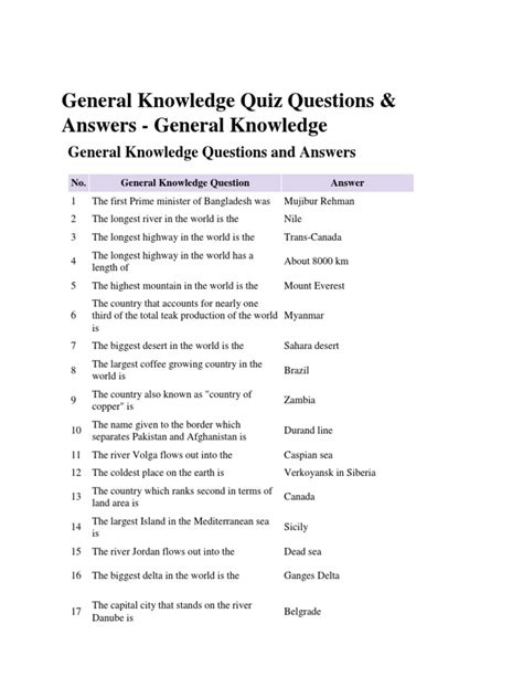 Free Quiz Questions And Answers General Knowledge Epub