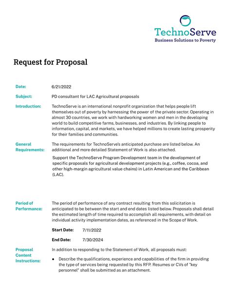 Free Request For Proposal Template