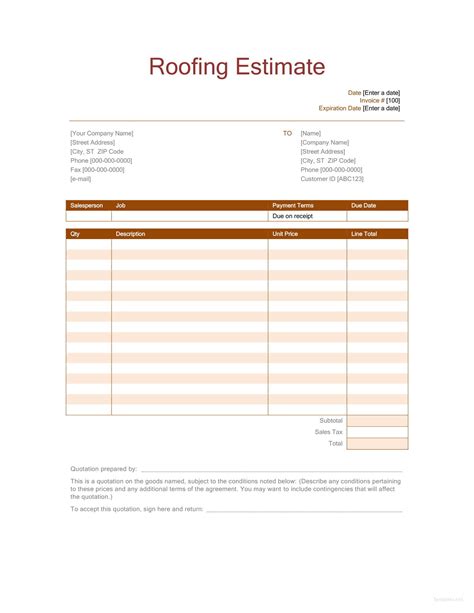 Free Roofing Estimate Template