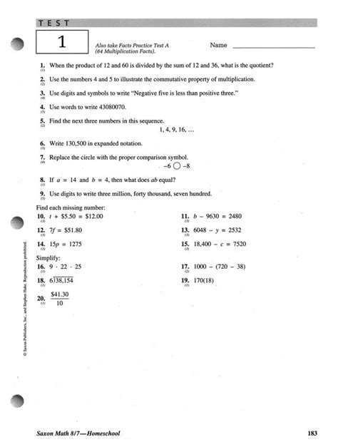 Free Saxon Math 87 Answers PDF