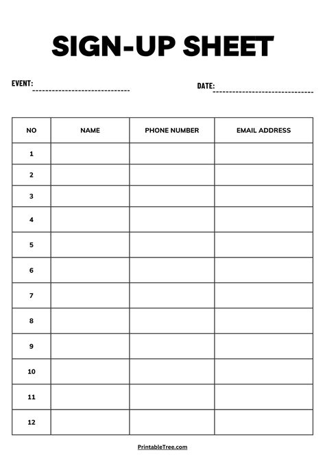 Free Sign Up Sheet Template