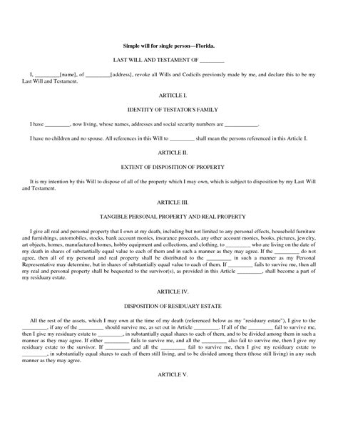 Free Simple Will Template Florida