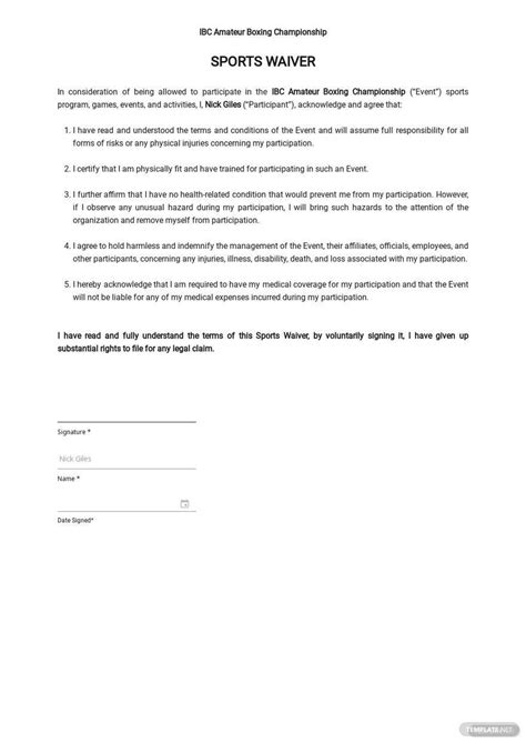 Free Sports Waiver Template