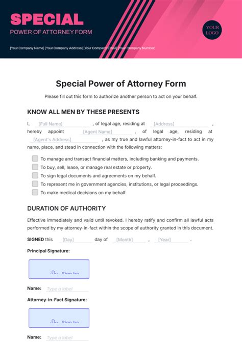 Free Template For Power Of Attorney