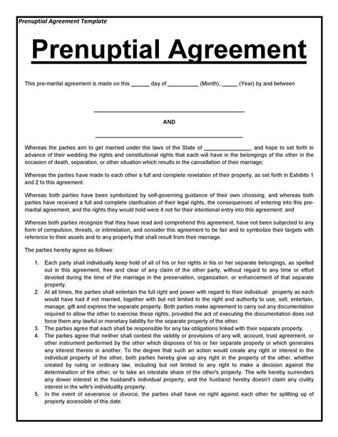 Free Template For Prenuptial Agreement