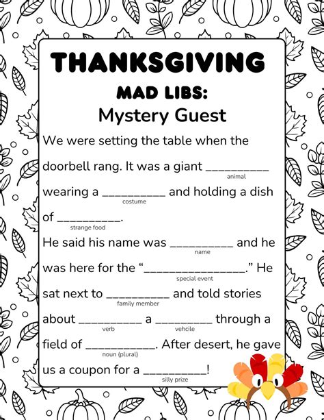 Free Thanksgiving Mad Libs Printables