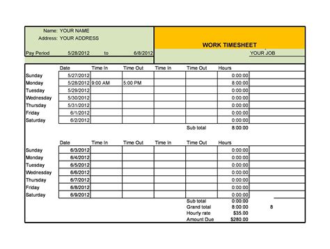 Free Time Sheet Template Excel