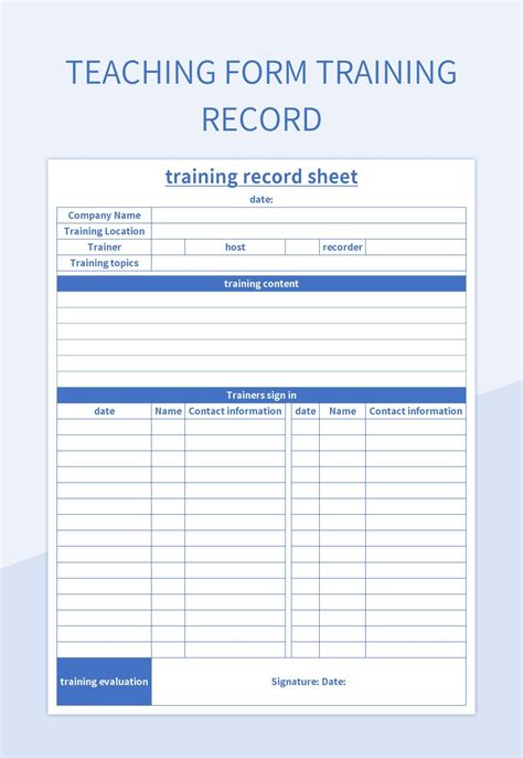 Free Training Record Template