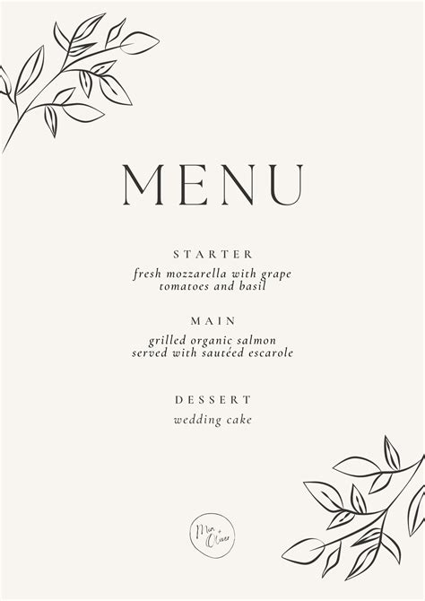 Free Wedding Menu Template