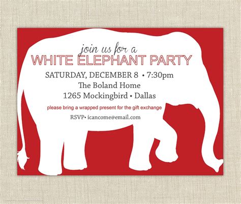 Free White Elephant Invitation Template