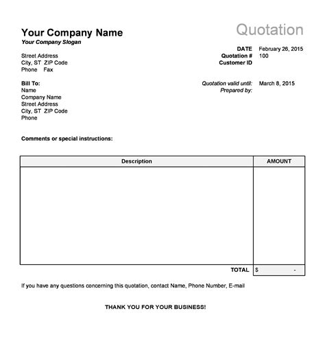 Free Work Quote Template