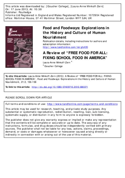 Free for All Fixing School Food in America PDF