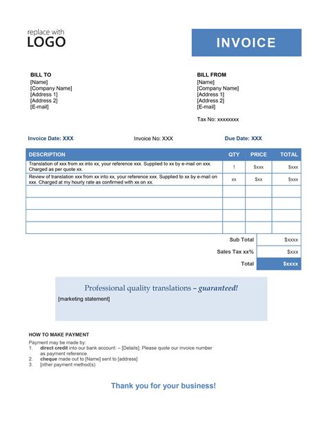 Freelance Translation Invoice Template