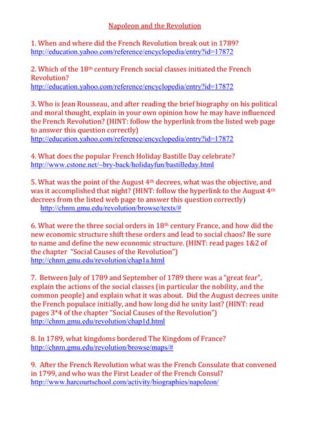 French Revolution And Napoleon Review Sheet Answers Epub
