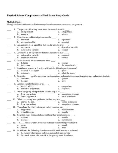 Freshman Physical Science Study Guide Answers Doc