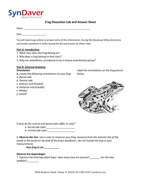 Frog Dissection Lab Answer Sheet Kindle Editon