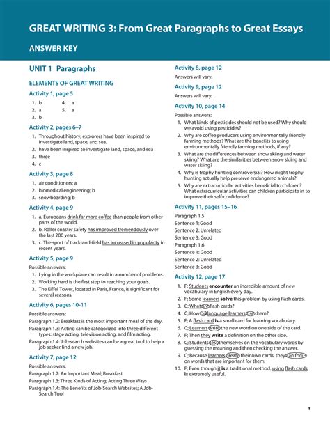 From Great Paragraphs To Essays 3 Answer Key Kindle Editon