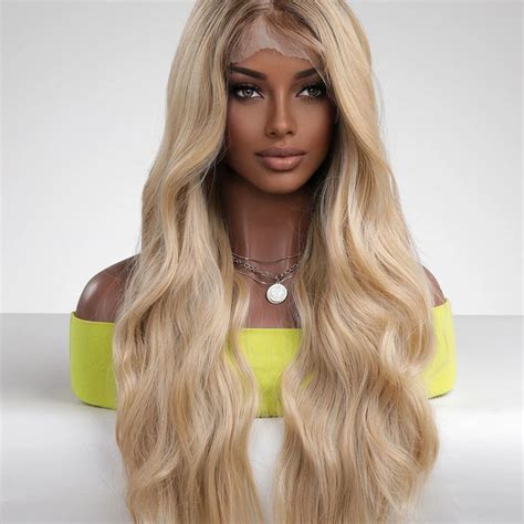 Front Lace Wigs Wavy Blonde Synthetic Great Angled Long Bob Wigs