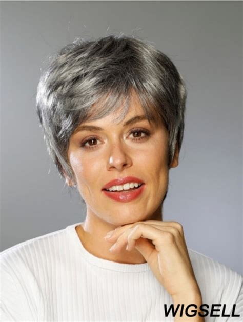 Full Lace Grey Straight Short Boycuts Wigs