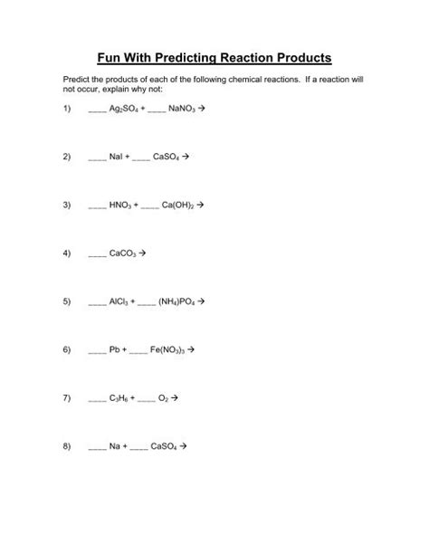 Fun With Predicting Reaction Products Worksheet Answers Kindle Editon