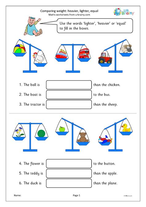 Fun and Engaging: Conquer Weight Comparisons with a Heavier Lighter Worksheet!