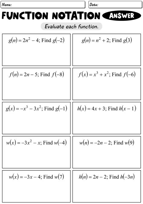 Function Notation Worksheet Answers Reader