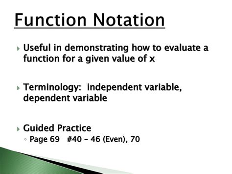Function Notation and Terminology: